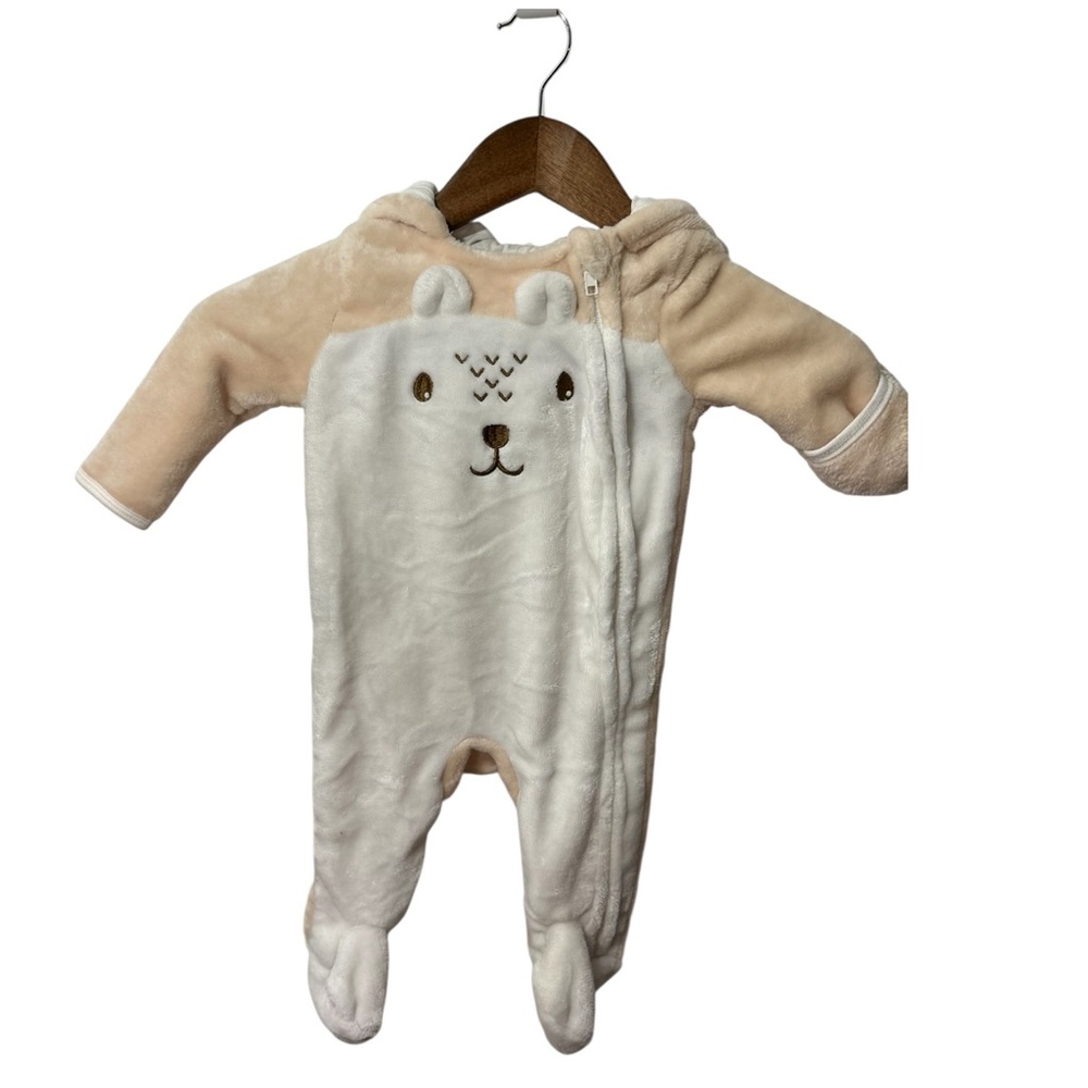 Baby Mack Hooded Bear Fleece Footed Suit 3–6 Months Neutral Cozy Zip Pajama